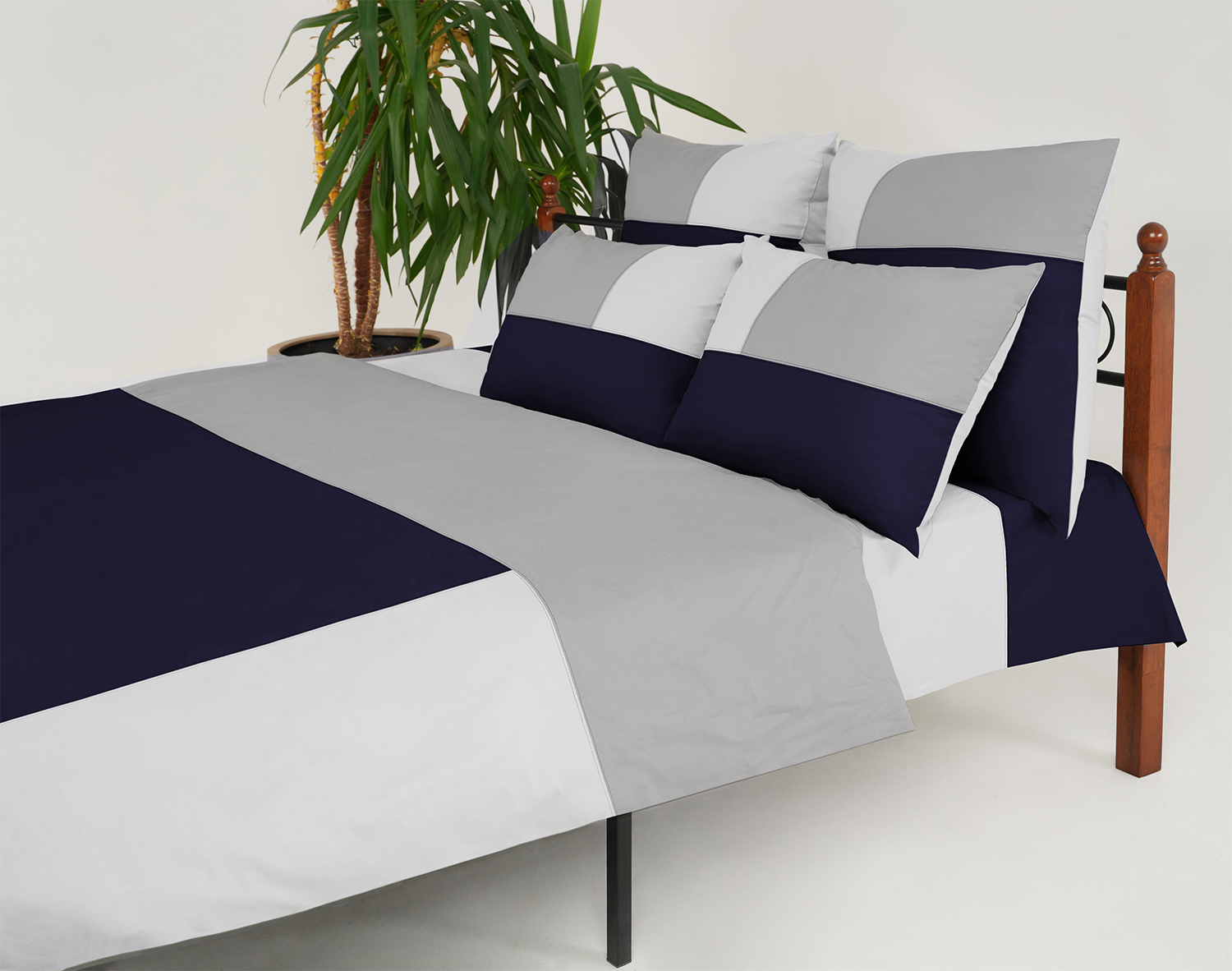 • Satini Tricolor / Сатини Триколор •  Комплект постельного белья из Мако Сатина синий-серый-белый